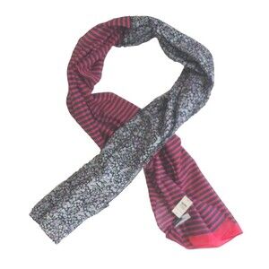 NWT Talbots Red/Blue Stripe & Black Floral Cotton/Silk Lightweight Scarf Wrap